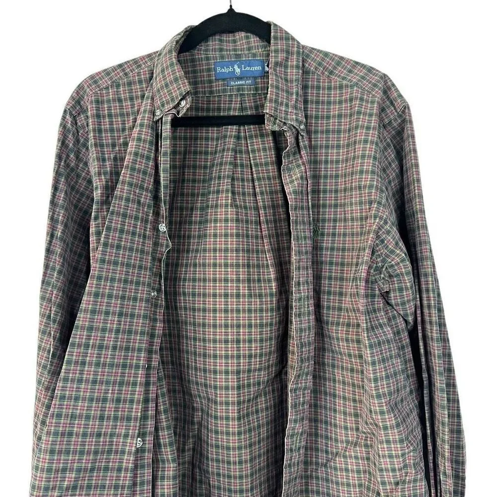 Vintage Ralph Lauren Plaid Yarmouth Shirt 16/L Polo Cotton Long Sleeve